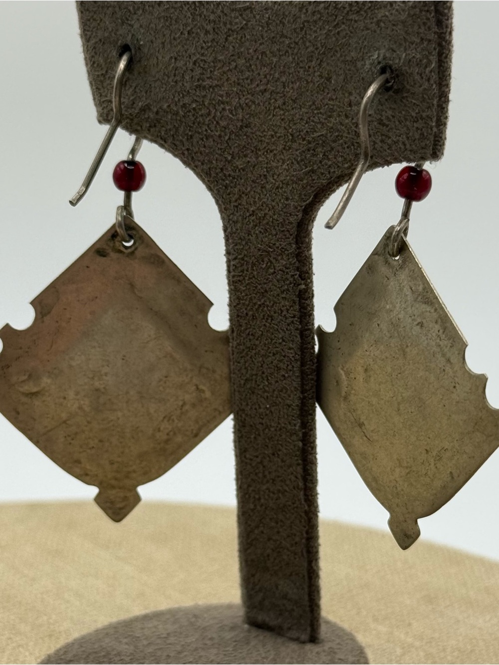 silver Style Geometric Drop Earrings in Silver with Red Accent - Picture 5 of 5